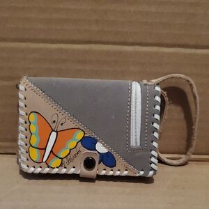 Purse Gray and Tan Women with Butterfly Design